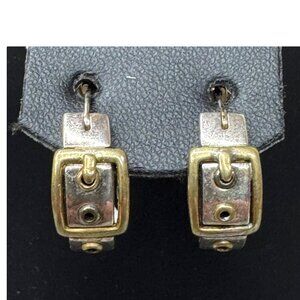 Vintage COACH 925 Sterling Silver Buckle Earrings RARE Authentic 90s Gold Tone
